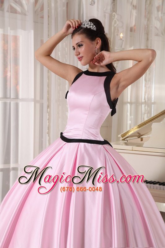 wholesale baby pink and black ball gown bateau floor-length taffeta quinceanera dress