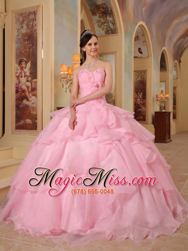 wholesale pink ball gown sweetheart floor-length organza beading quinceanera dress