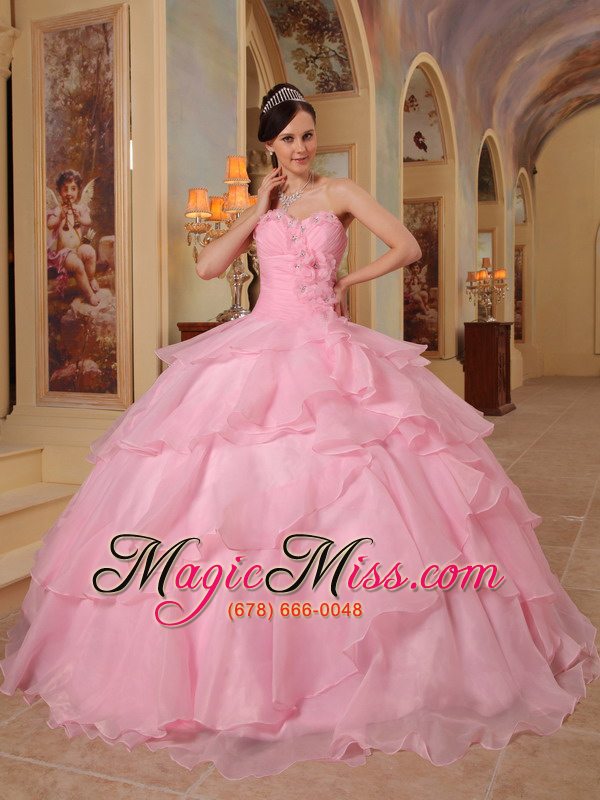 wholesale pink ball gown sweetheart floor-length organza beading quinceanera dress