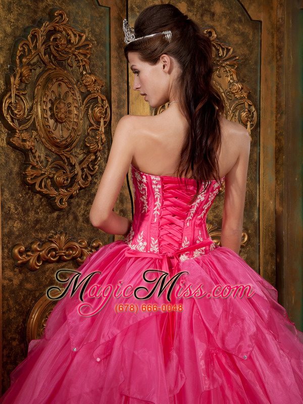 wholesale gorgeous ball gown strapless floor-length appliques organza hot pink quinceanera dress