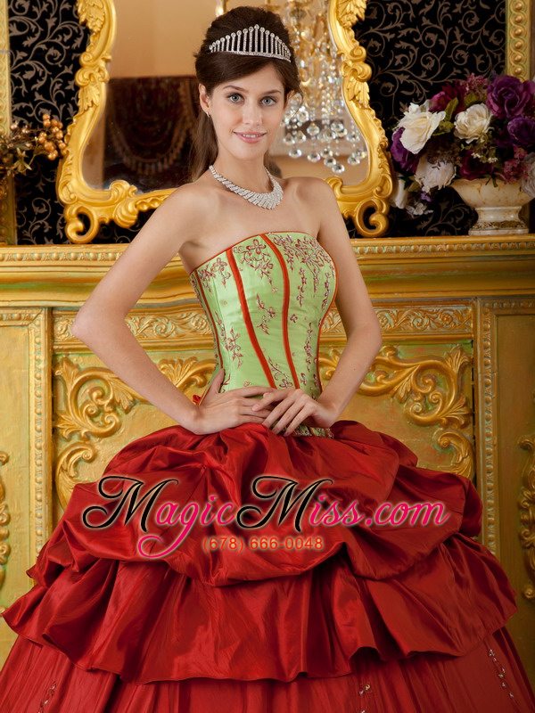 wholesale red ball gown strapless floor-length appliques taffeta quinceanera dress