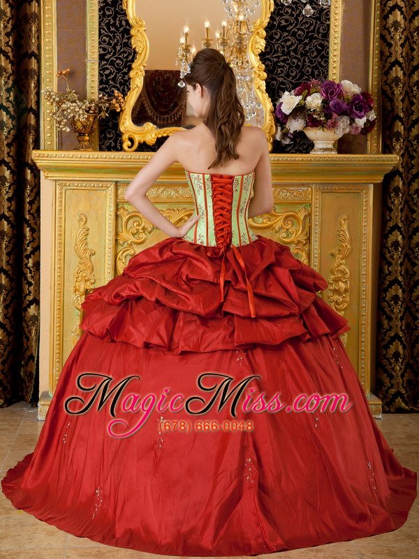 wholesale red ball gown strapless floor-length appliques taffeta quinceanera dress