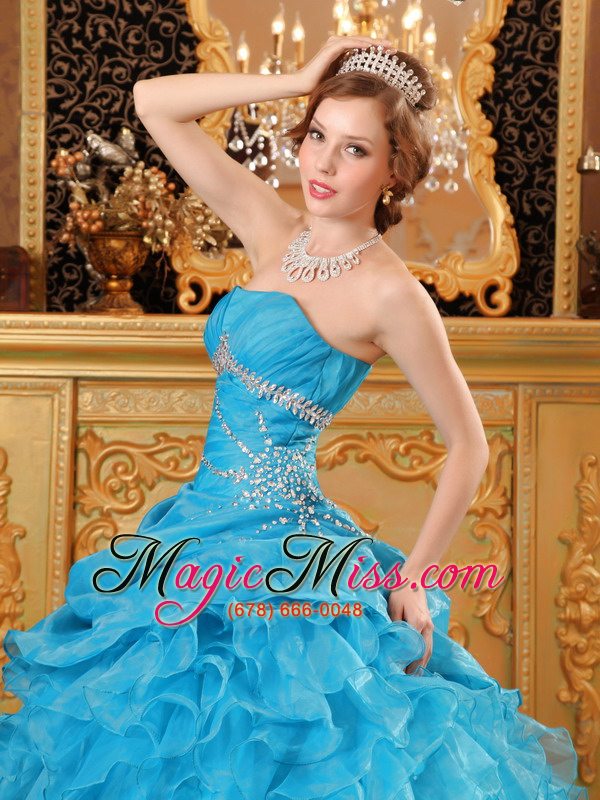 wholesale teal ball gown floor-length organza beading and ruffles quinceanera dress