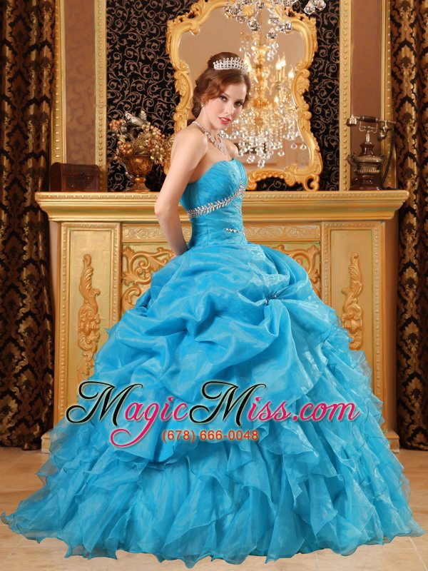 wholesale teal ball gown floor-length organza beading and ruffles quinceanera dress