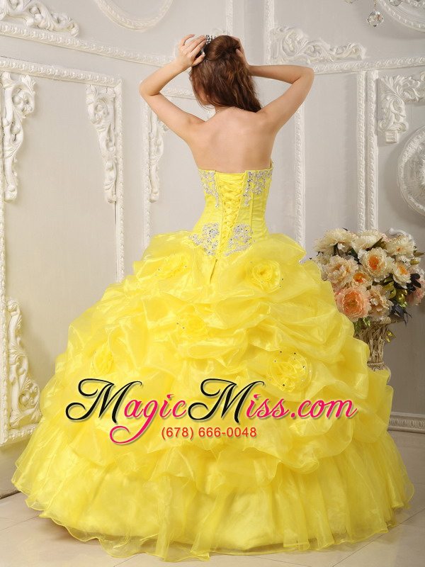 wholesale yellow ball gown strapless floor-length organza beading quinceanera dress