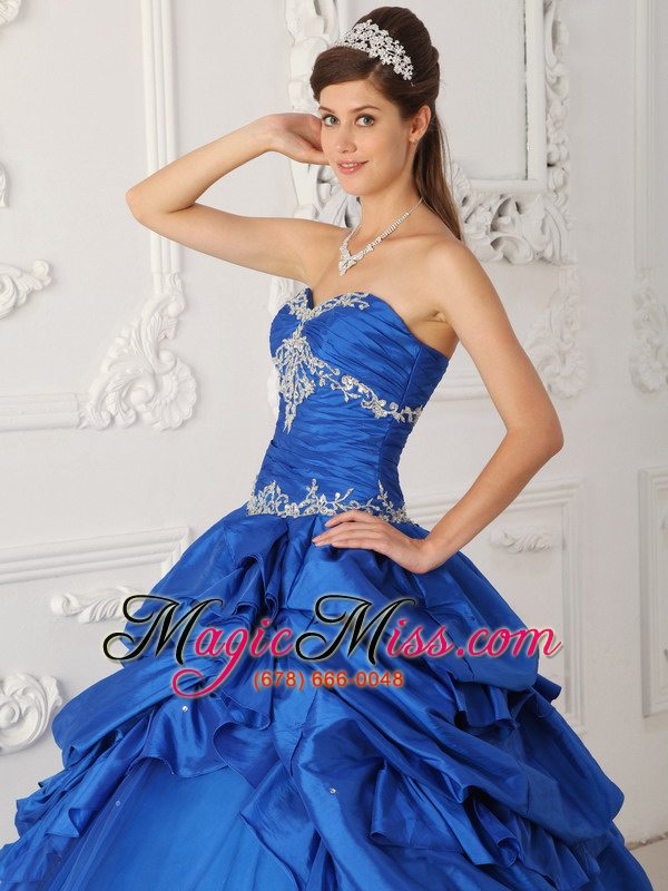 wholesale blue a-line / princess sweetheart floor-length taffeta and tulle appliques with beading quinceanera dress