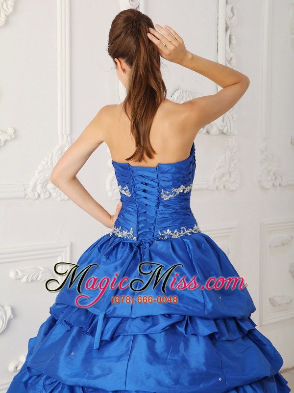 wholesale blue a-line / princess sweetheart floor-length taffeta and tulle appliques with beading quinceanera dress