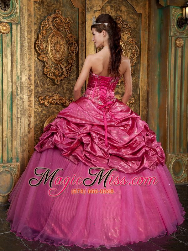 wholesale hot pink ball gown sweetheart floor-length taffeta and organza appliques quinceanera dress