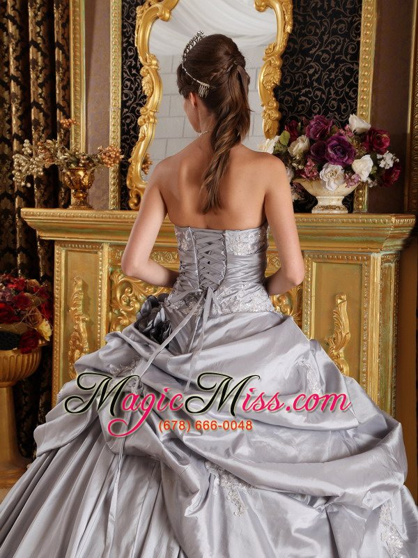 wholesale gray ball gown strapless floor-length taffeta appliques quinceanera dress