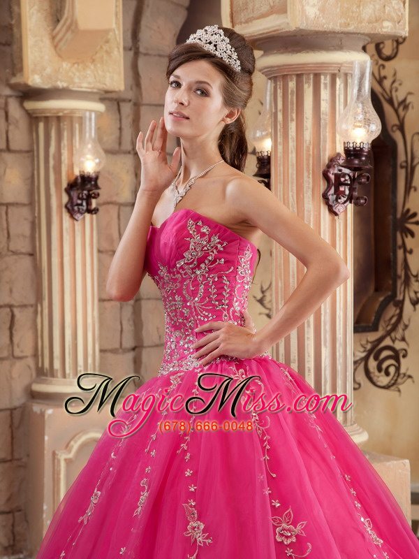 wholesale hot pink ball gown floor-length organza beading quinceanera dress