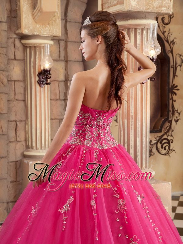wholesale hot pink ball gown floor-length organza beading quinceanera dress