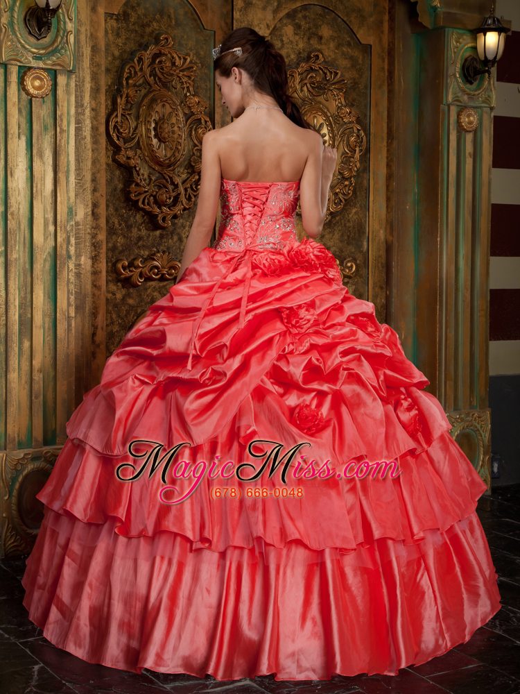 wholesale watermelon ball gown strapless floor-length organza beading quinceanera dress