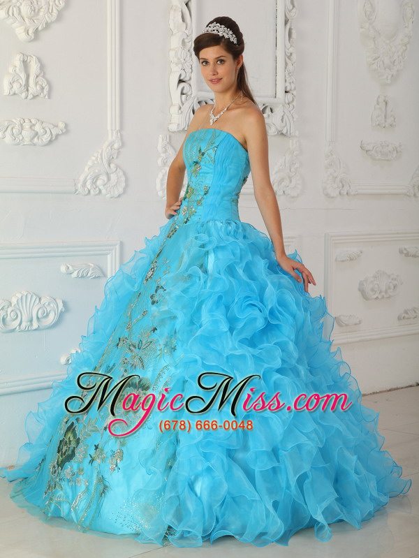 wholesale exquisite ball gown strapless floor-length embroidery aqua blue quinceanera dress