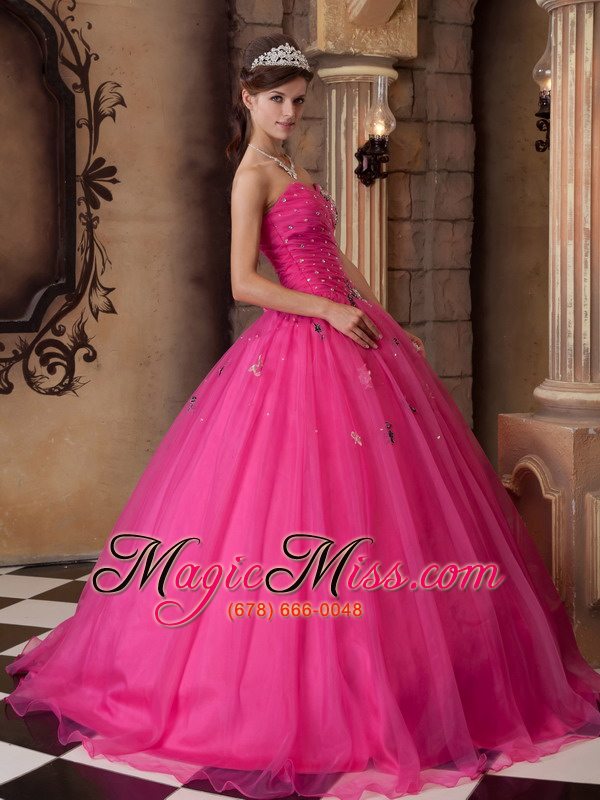 wholesale hot pink a-line sweetheart floor-length organza beading quinceanera dress