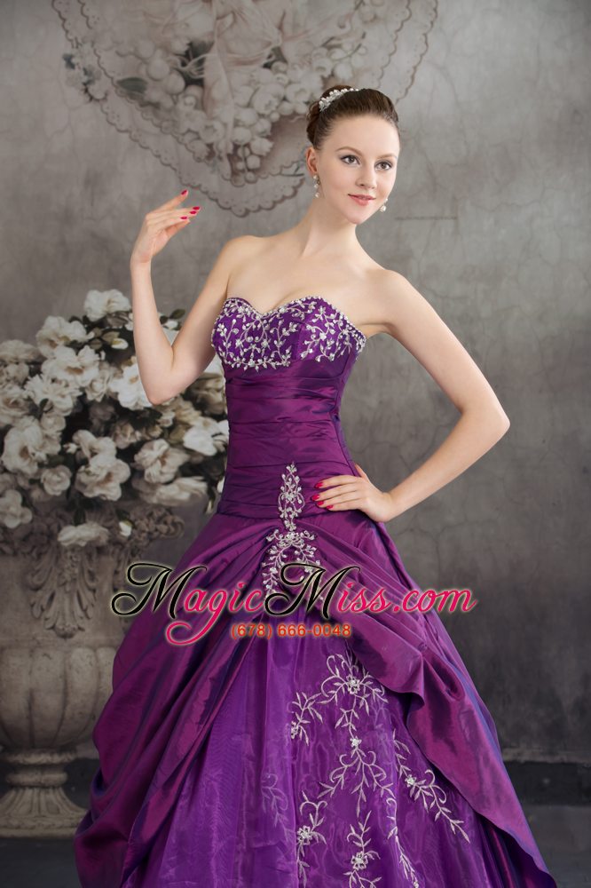 wholesale purple sweetheart embroidery long beading quinceanera dress