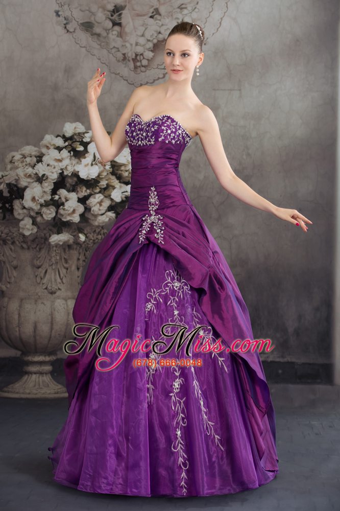 wholesale purple sweetheart embroidery long beading quinceanera dress