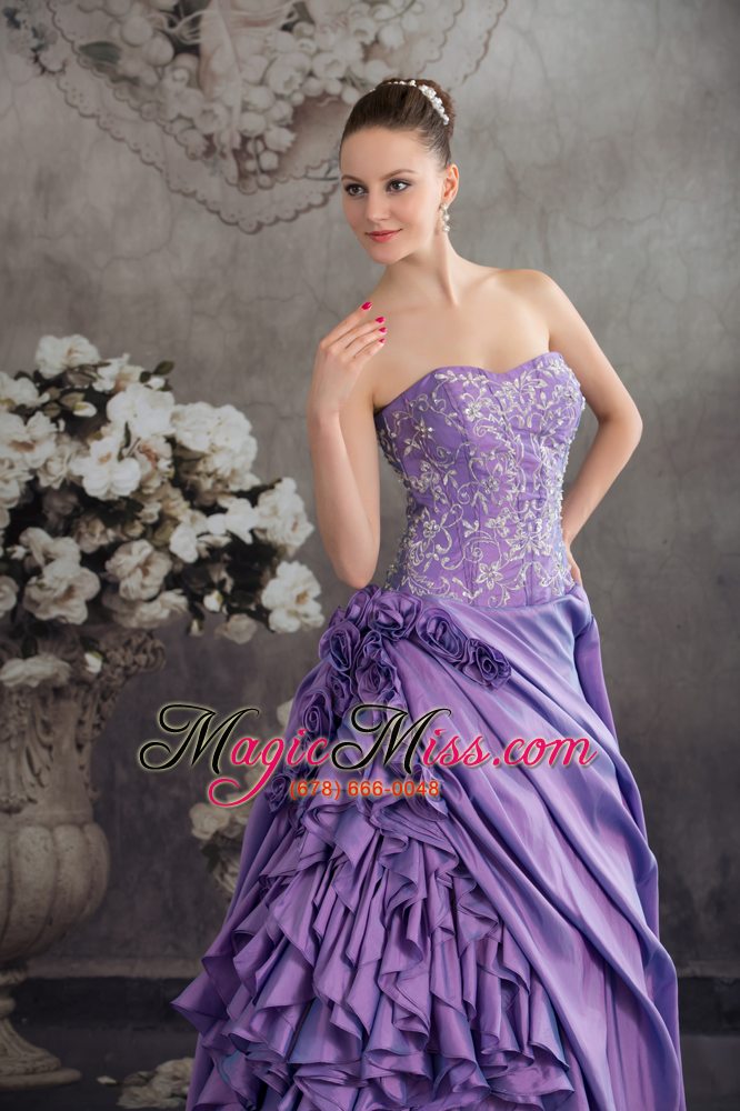 wholesale lavender ruffles hand made flowers embroidery quinceanera dress
