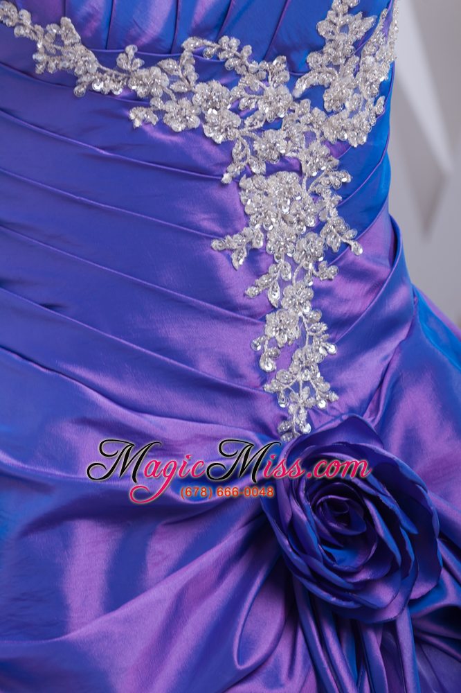 wholesale a-line purple pick-ups appliques hand made flower quinceanera dress