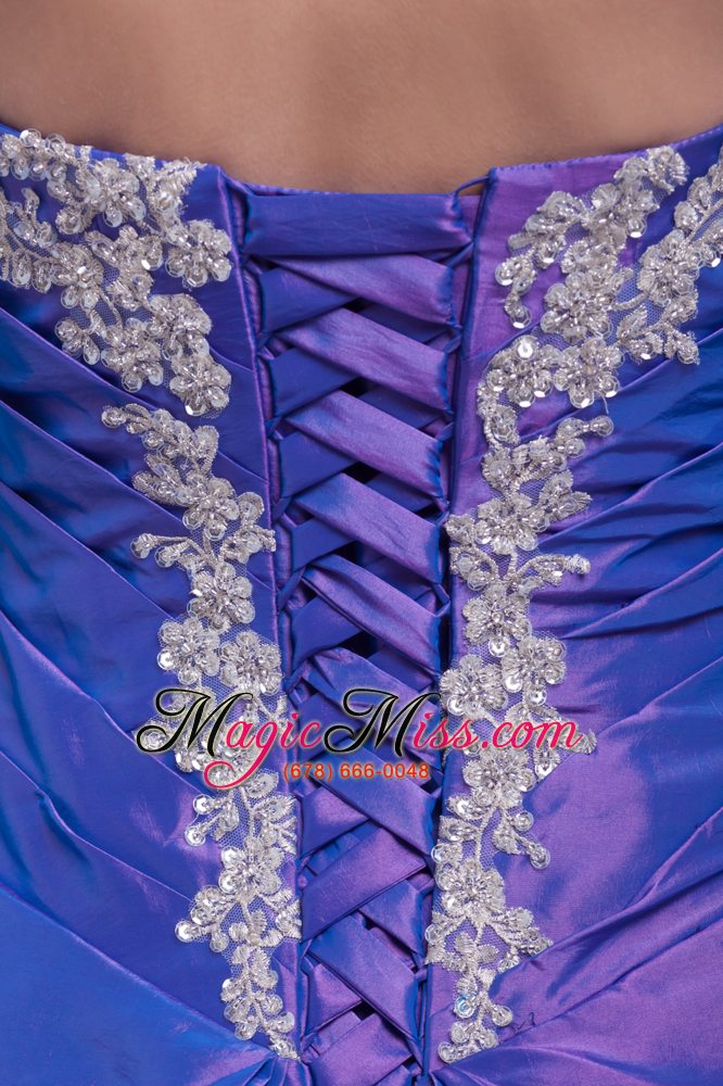 wholesale a-line purple pick-ups appliques hand made flower quinceanera dress