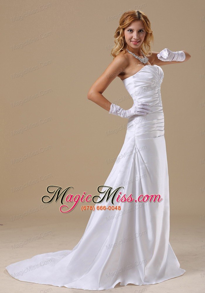 wholesale strapless applqiues custom made and ruched bodice for wedding dress
