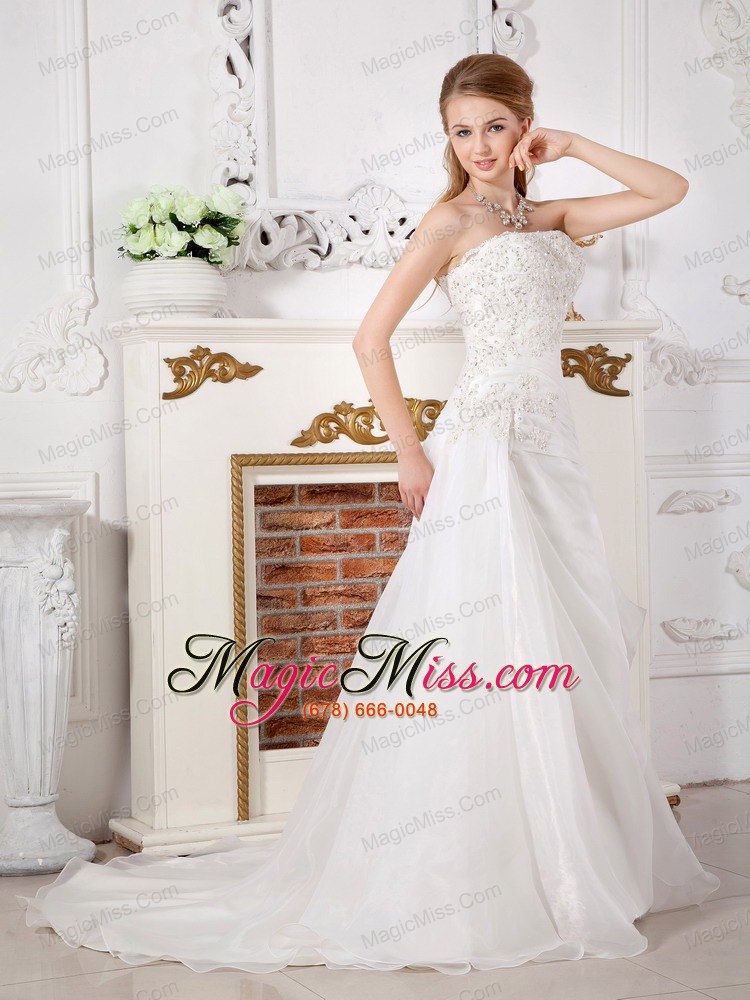wholesale popular a-line strapless court train organza lace wedding dress