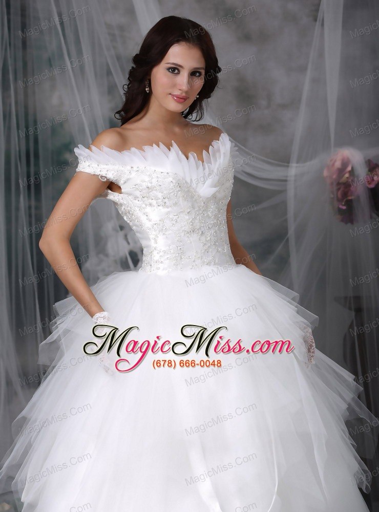 wholesale perfect ball gown off the shoulder floor-length tulle appliques wedding dress