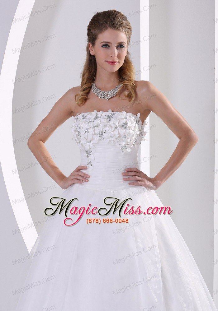 wholesale zipper-up organza a-line wedding dress with appliques and beading