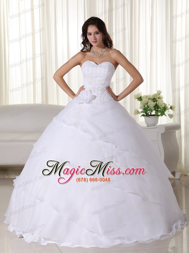 wholesale white ball gown sweetheart floor-length organza beading quinceanera dress