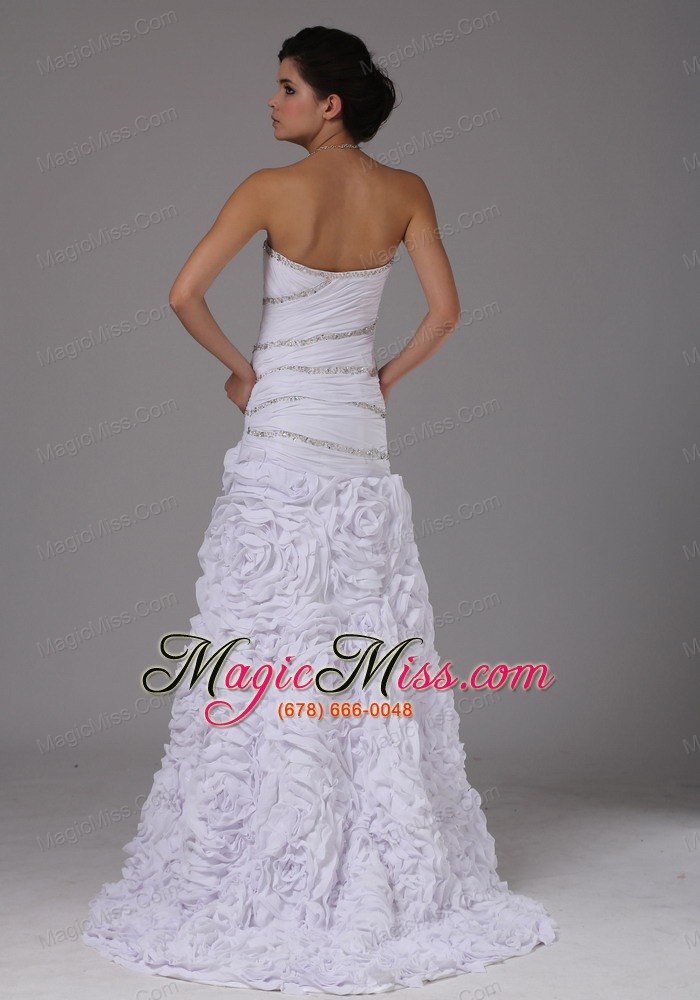 wholesale mermaid custom made beading and ruch bodice for 2013 wedding dress fabric with rolling flower
