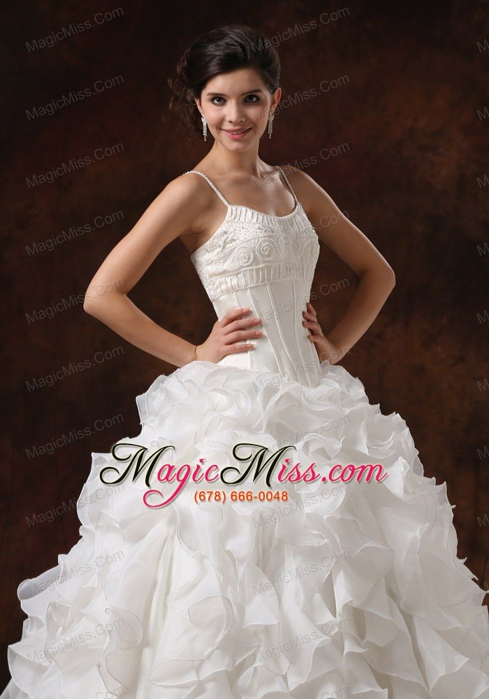 wholesale beaded decorate bust ruffles spaghetti straps floor-length ball gown wedding dress for 2013