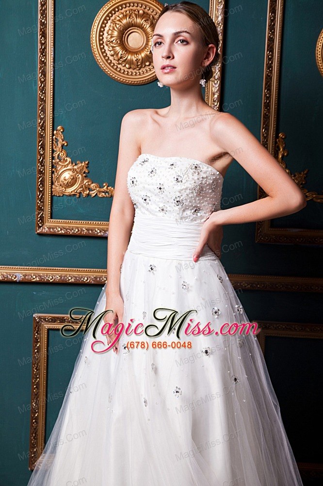 wholesale beautiful a-line strapless floor-length tulle and taffeta beading wedding dress