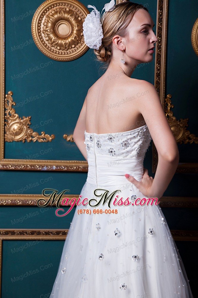 wholesale beautiful a-line strapless floor-length tulle and taffeta beading wedding dress