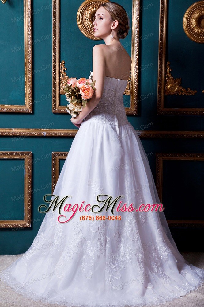 wholesale beautiful a-line strapless court train organza lace wedding dress
