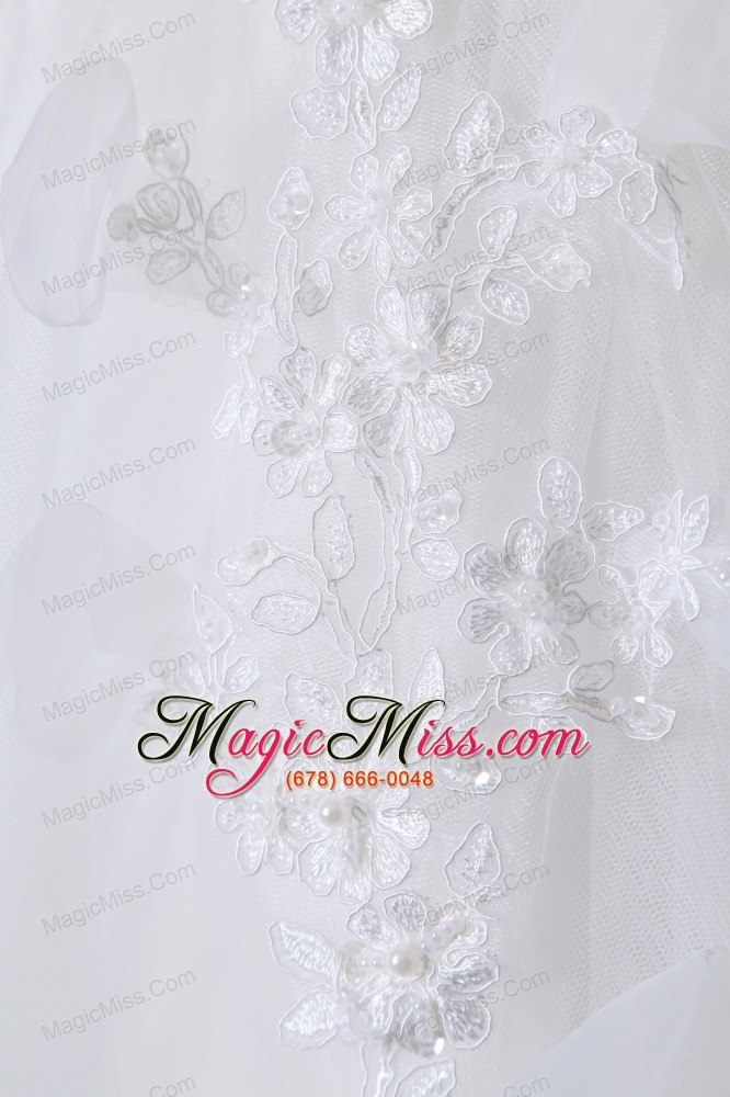 wholesale beautiful a-line scoop cathedral train taffeta and tulle appliques and hand made flowers wedding dress