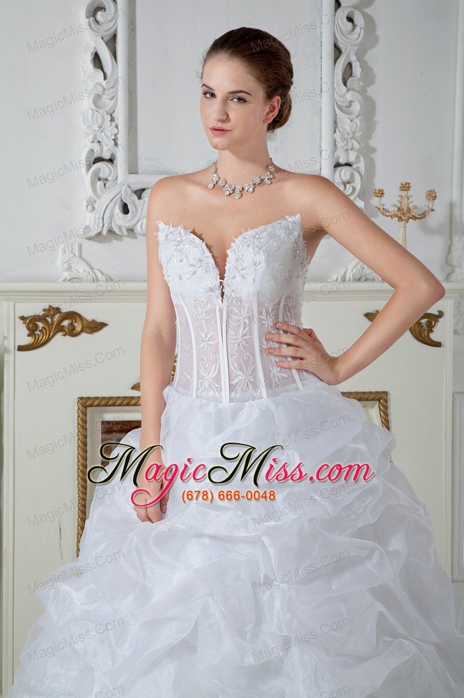 wholesale low price ball gown sweetheart floor-length organza embroidery wedding dress
