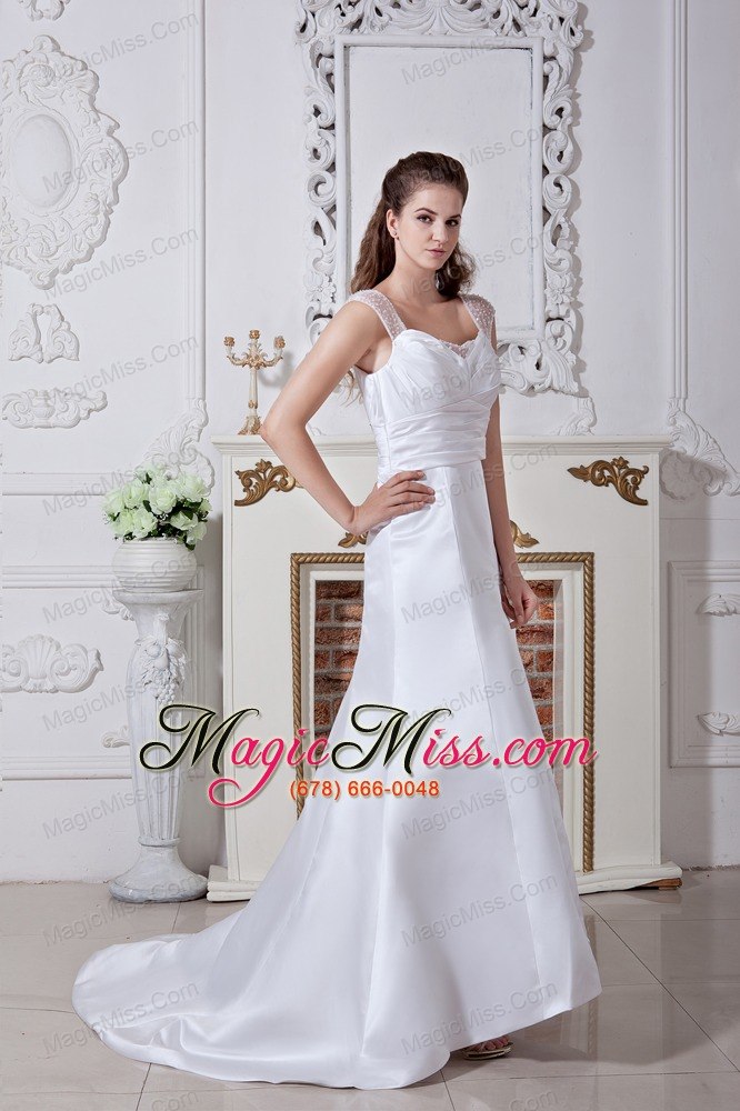 wholesale discount a-line / princess straps court train satin ruch wedding dress
