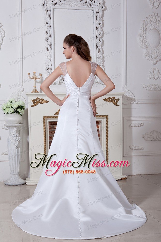wholesale discount a-line / princess straps court train satin ruch wedding dress