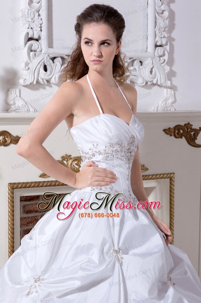 wholesale white ball gown halter floor-length taffeta embroidery quinceanera dess