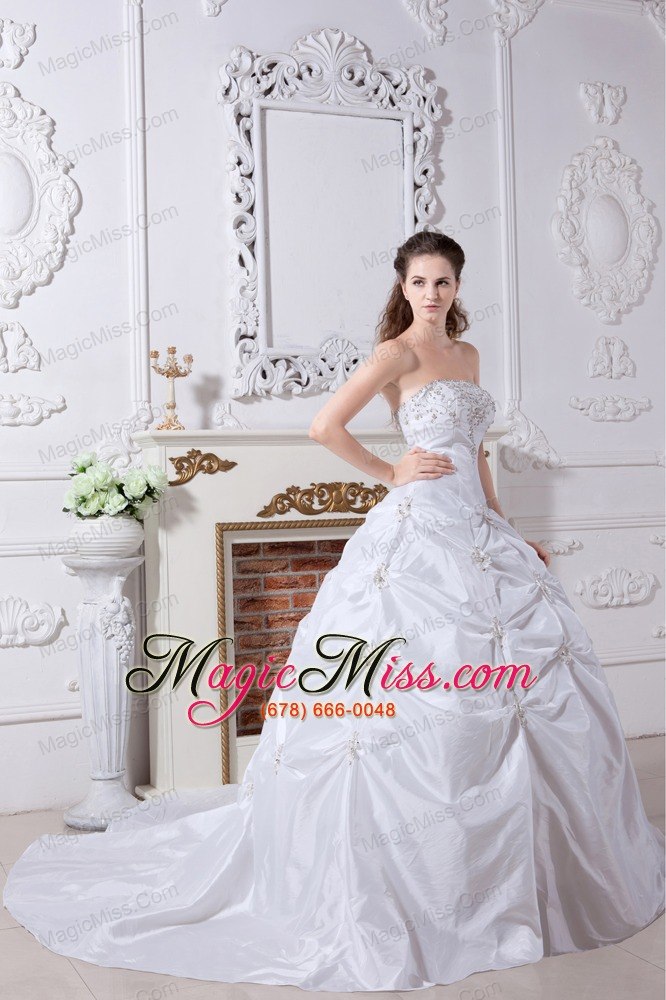 wholesale beautiful a-line strapless court train taffeta embroidery wedding dress