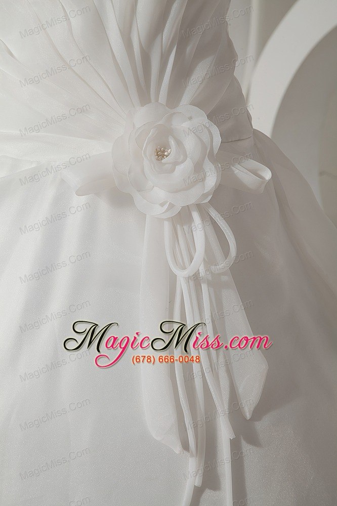wholesale simple a-line straps brush train organza hand made flowers wedding dress