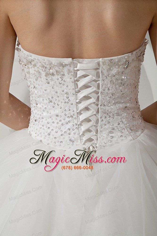 wholesale white ball gown strapless floor-length tulle beading prom / evening dress