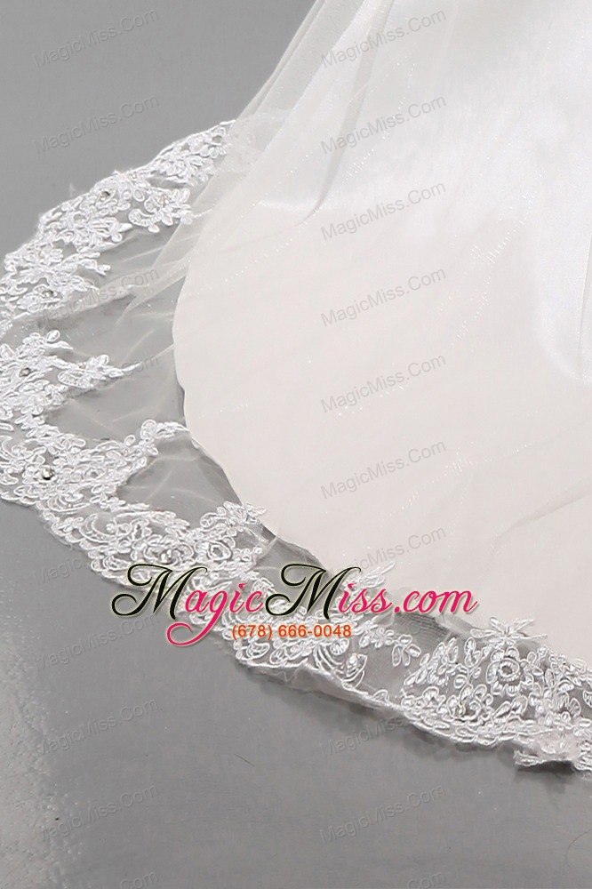 wholesale modest mermaid strapless court train taffeta and organza lace and appliques wedding dress