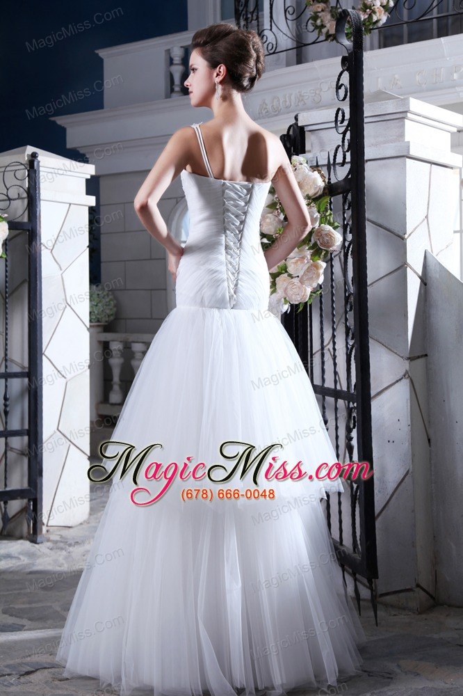 wholesale perfect mermaid one shoulder floor-length tulle beading and appliques wedding dress