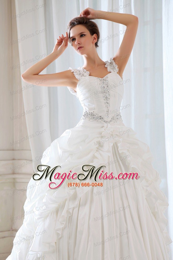wholesale low price princess straps court train taffeta beading and appliques wedding dress