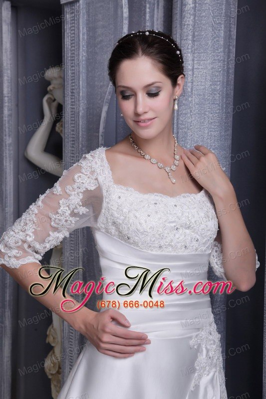 wholesale white a-line square chaple taffeta laces wedding dress