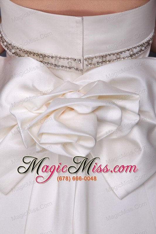 wholesale white a-line / princess strapless chapel train taffeta and organza beading wedding dress
