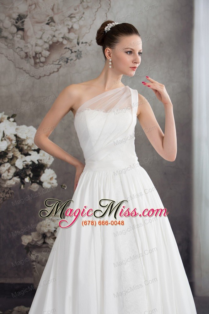wholesale a-line one shoulder ruching lace court train wedding dress