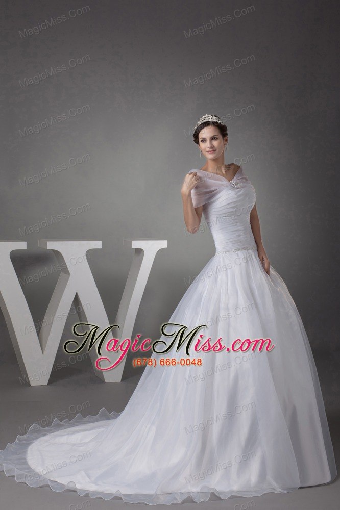wholesale v-neck court train appliques ball gown wedding dress