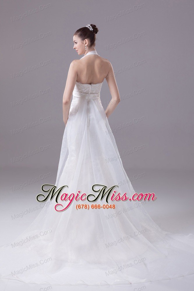 wholesale lace beading and appliques court train mermaid halter wedding dress