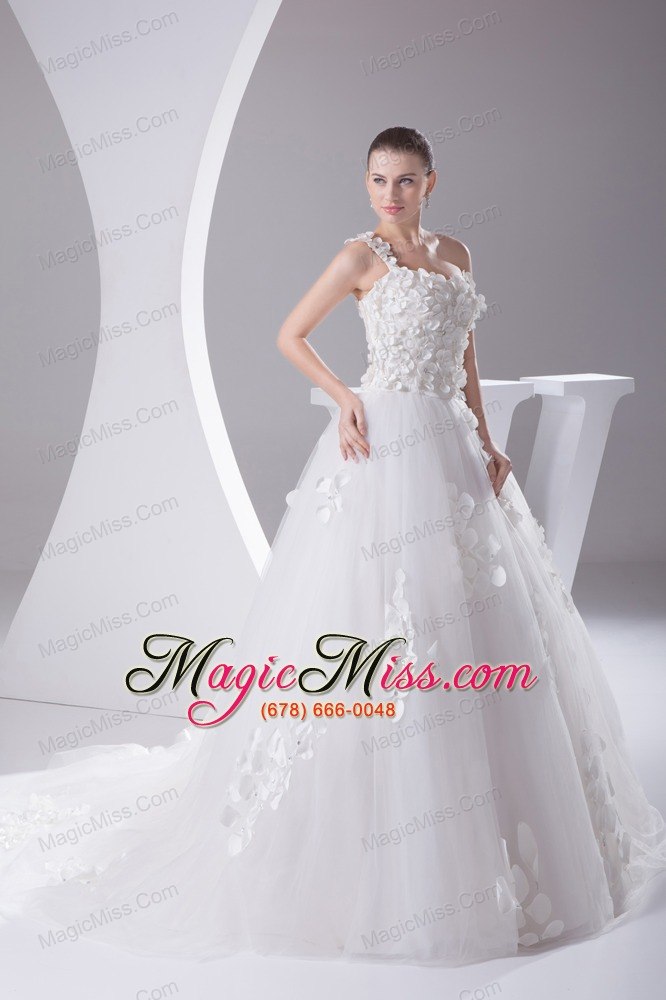 wholesale appliques and lace a-line one shoulder court train wedding dress